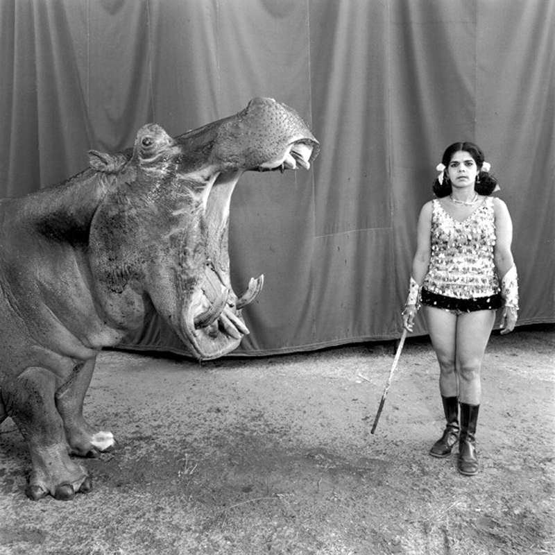 Hippopotamus and performer Freat Rayman Circus, 1989 © Mary Ellen Mark